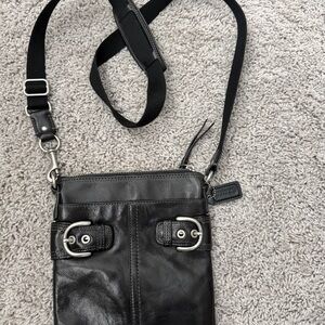 Coach Black Leather Crossbody Bag with Buckle Accents
